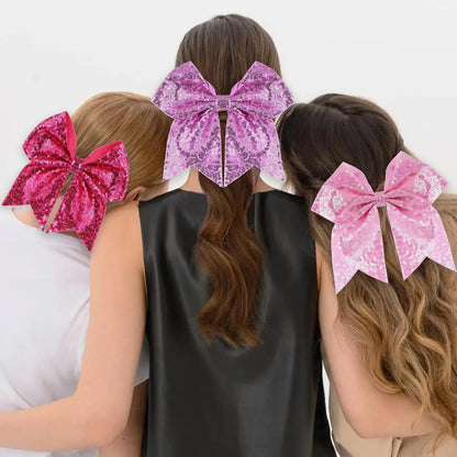 Large Big 7 Inch Glitter Bow Clip Sequin Bling Party Hair Accessories for Women Teens Girls Kids 1 Pcs (Pink)