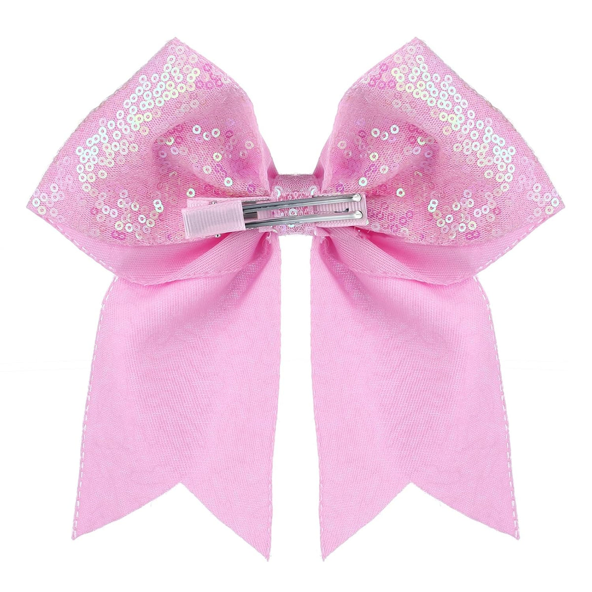 Large Big 7 Inch Glitter Bow Clip Sequin Bling Party Hair Accessories for Women Teens Girls Kids 1 Pcs (Pink)