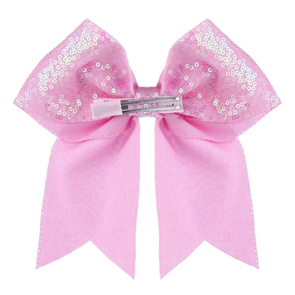 Large Big 7 Inch Glitter Bow Clip Sequin Bling Party Hair Accessories for Women Teens Girls Kids 1 Pcs (Pink)