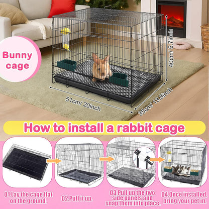 22 Pcs Rabbit Starter Kit with Cage, Rabbit Grooming Kit Bunny Cage Set with Bed, Litter Box, Water Bottle, Feeders, Toys, Grooming Cleaning Supplies for Indoor Rabbits Small Pets(Pink)