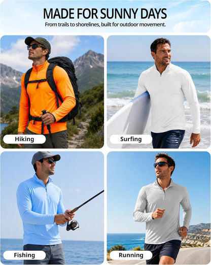 Men's UPF 50+ Quarter Zip Sun Protection Long Sleeve Golf Shirt