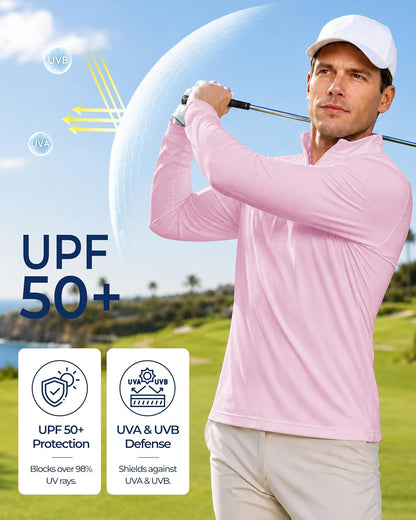 Men's UPF 50+ Quarter Zip Sun Protection Long Sleeve Golf Shirt