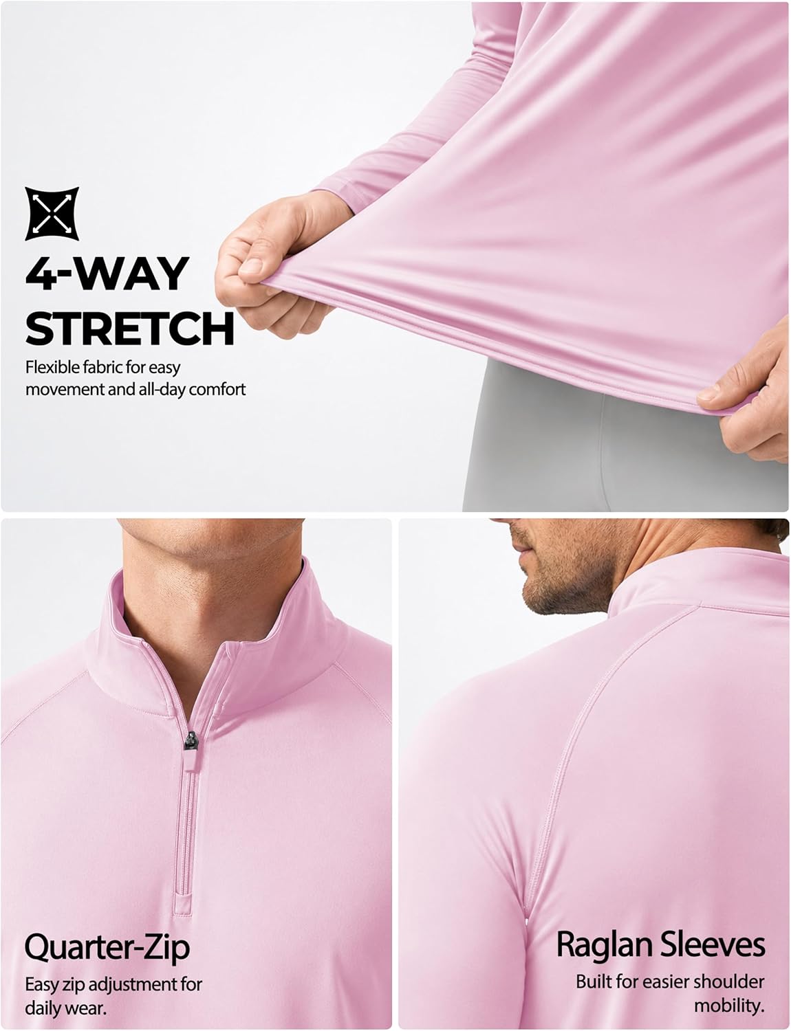 Men's UPF 50+ Quarter Zip Sun Protection Long Sleeve Golf Shirt