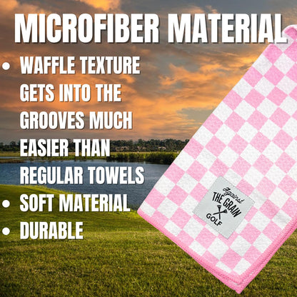 Microfiber Pink Golf Towel for Golf Bags Women with Clip - (12"x20") Blue & White Checkered Design Golf Club Towel, Womens Golf Towel, Golf Gifts for Women, Pink Golf Accessories