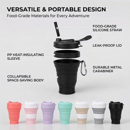 Silicone Coffee Cup with Straw lid Collapsible Cups for Traveling 20oz Lightweight Folding Water Mug for Picnic Hicking Camping Climbing