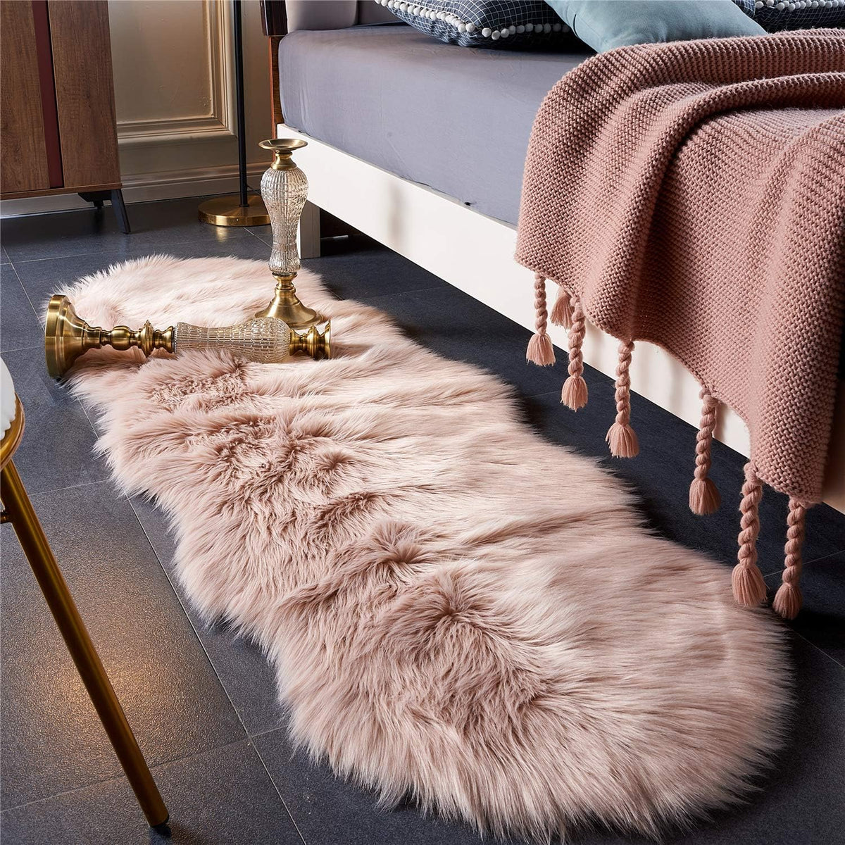 Ultra Soft Fluffy Shaggy Area Rug Faux Fur Rug Chair Cover Seat Pad Fuzzy Area Rug for Bedroom Floor Sofa Living Room (2 x 6 ft Sheepskin, Pink)