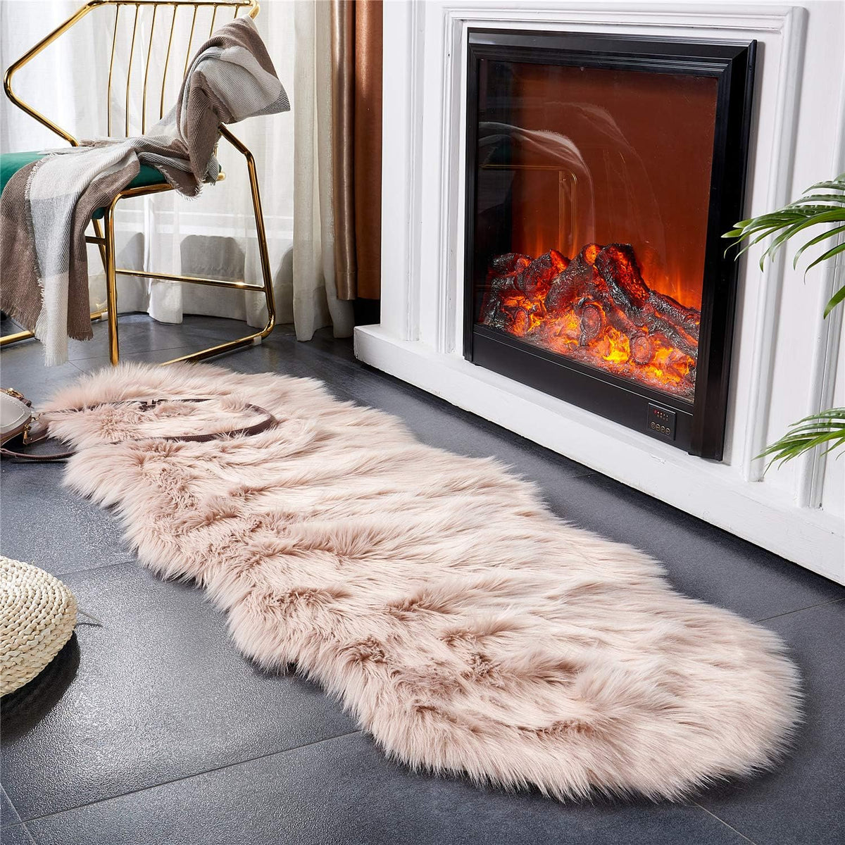 Ultra Soft Fluffy Shaggy Area Rug Faux Fur Rug Chair Cover Seat Pad Fuzzy Area Rug for Bedroom Floor Sofa Living Room (2 x 6 ft Sheepskin, Pink)