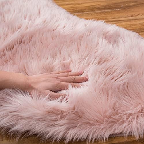 Ultra Soft Fluffy Shaggy Area Rug Faux Fur Rug Chair Cover Seat Pad Fuzzy Area Rug for Bedroom Floor Sofa Living Room (2 x 6 ft Sheepskin, Pink)