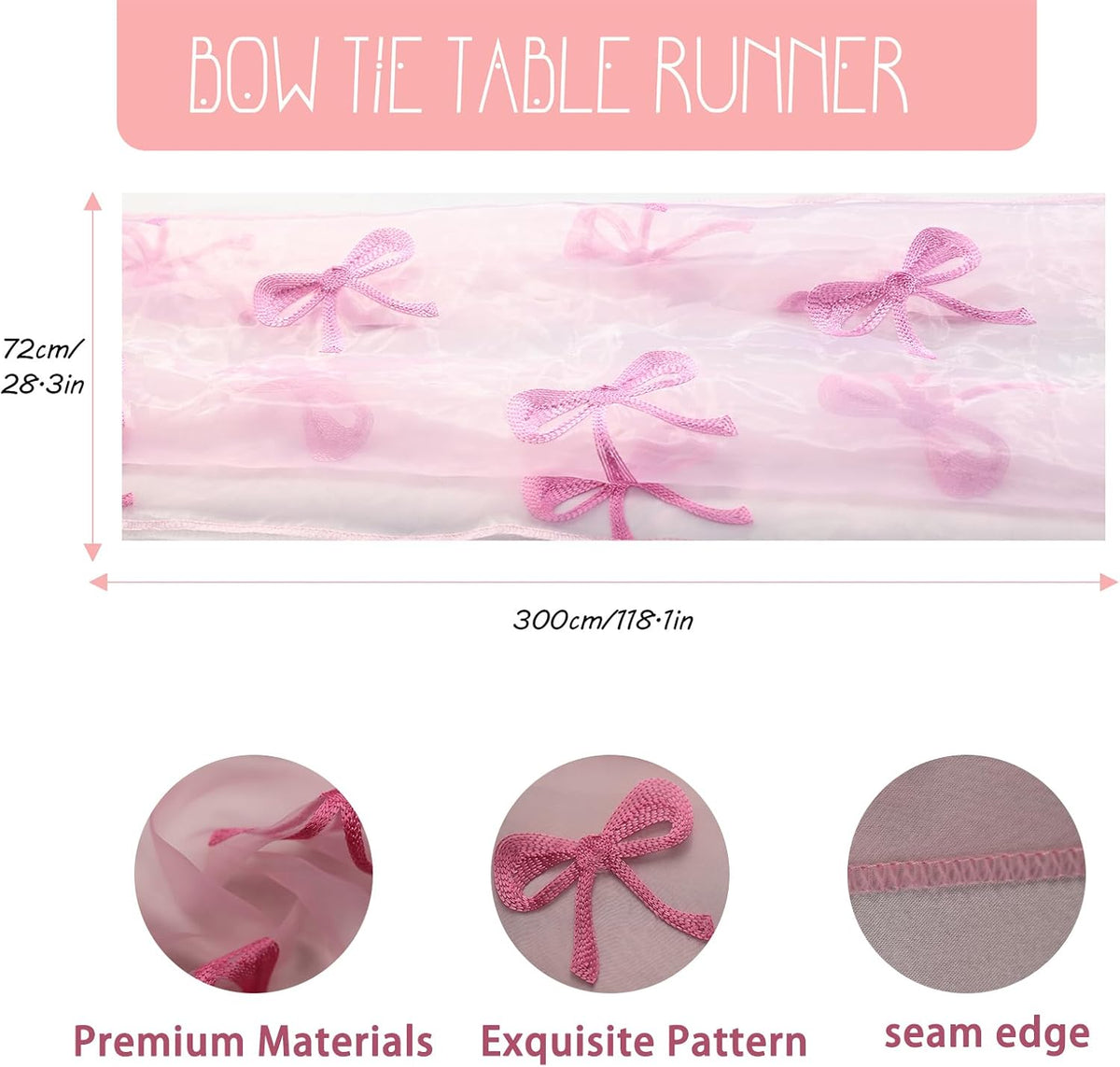 Valentines Day Decor Table Runner Bow Tulle Embroidery Pink 10 ft Coquette Pink Cheesecloth Table Runner 120 Inch Gauze Boho Dining Decor for Valentine‘s Christmas Baby Shower Birthday Wedding Decor