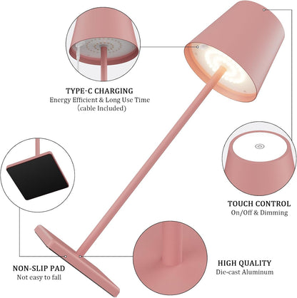 Pink Cordless Table Lamp, 5000mAh Portable LED Rechargeable Lamp