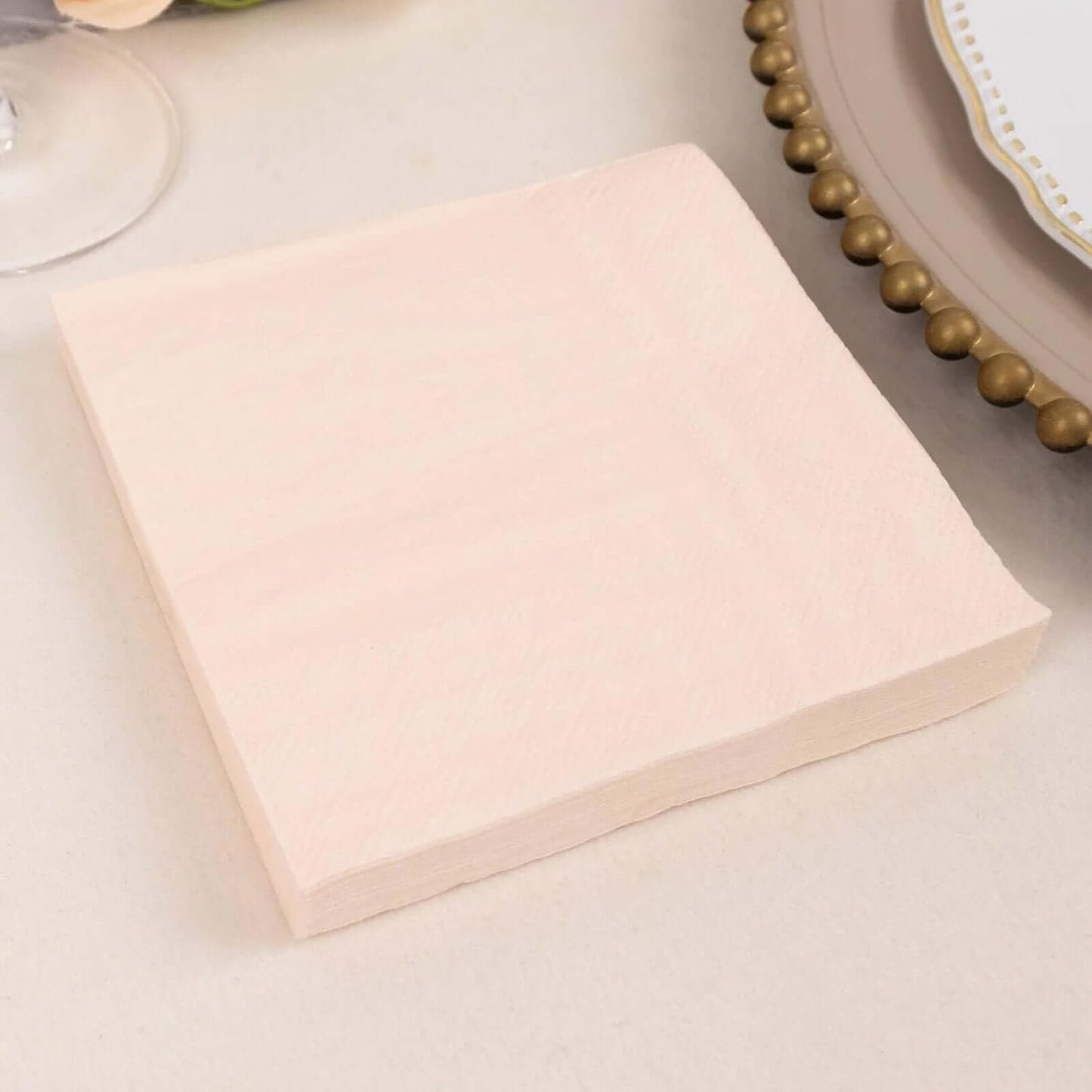 100 Count Blush 2-Ply Paper Beverage Napkins, Soft Disposable Cocktail Napkins 18 GSM - 5"x5"