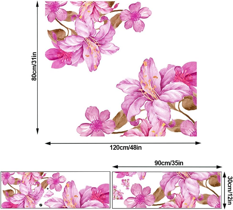 Giant Pink Flowers Wall Decals Lily Floral Wall Stickers DIY Removable Large Peach Blossom Brown Leaf Wall Art Decor for Kids Girls Bedroom Living Room Nursery Playroom Office Decoration DT-129