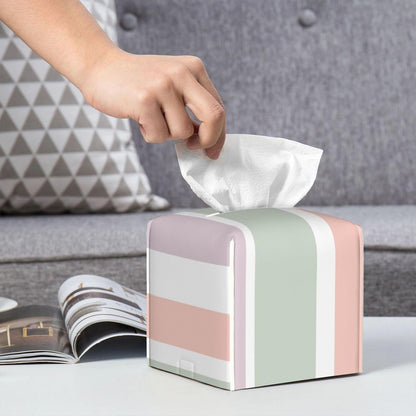 Pretty Pastel Pattern Pink Green Violet Stripes Leather Tissue Box Holder, Suitable for Decorating Car Bathrooms, Bedrooms, Desks, and Tabletops