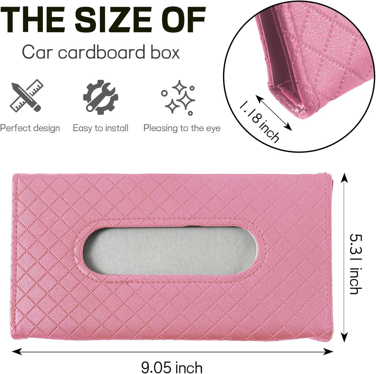 Car Tissue Holder, PU Leather Sun Visor Tissue Box (Plaid-Pink)