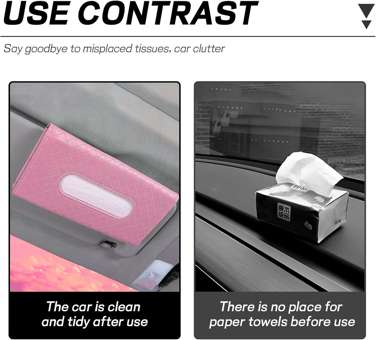 Car Tissue Holder, PU Leather Sun Visor Tissue Box (Plaid-Pink)