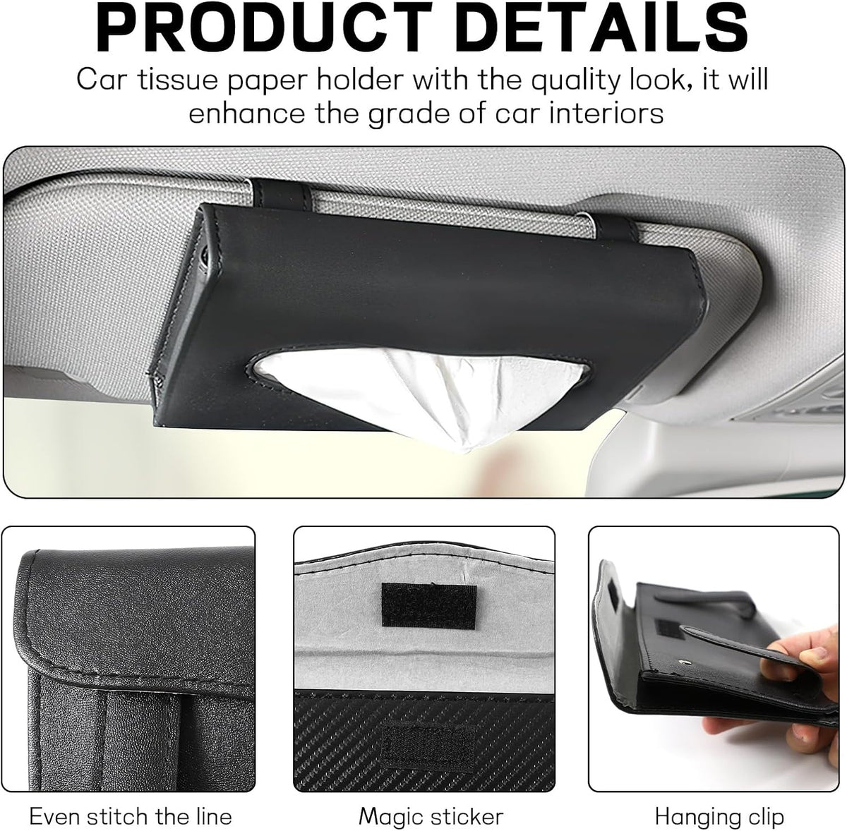 Car Tissue Holder, PU Leather Sun Visor Tissue Box (Plaid-Pink)
