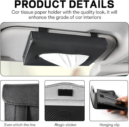 Car Tissue Holder, PU Leather Sun Visor Tissue Box (Plaid-Pink)