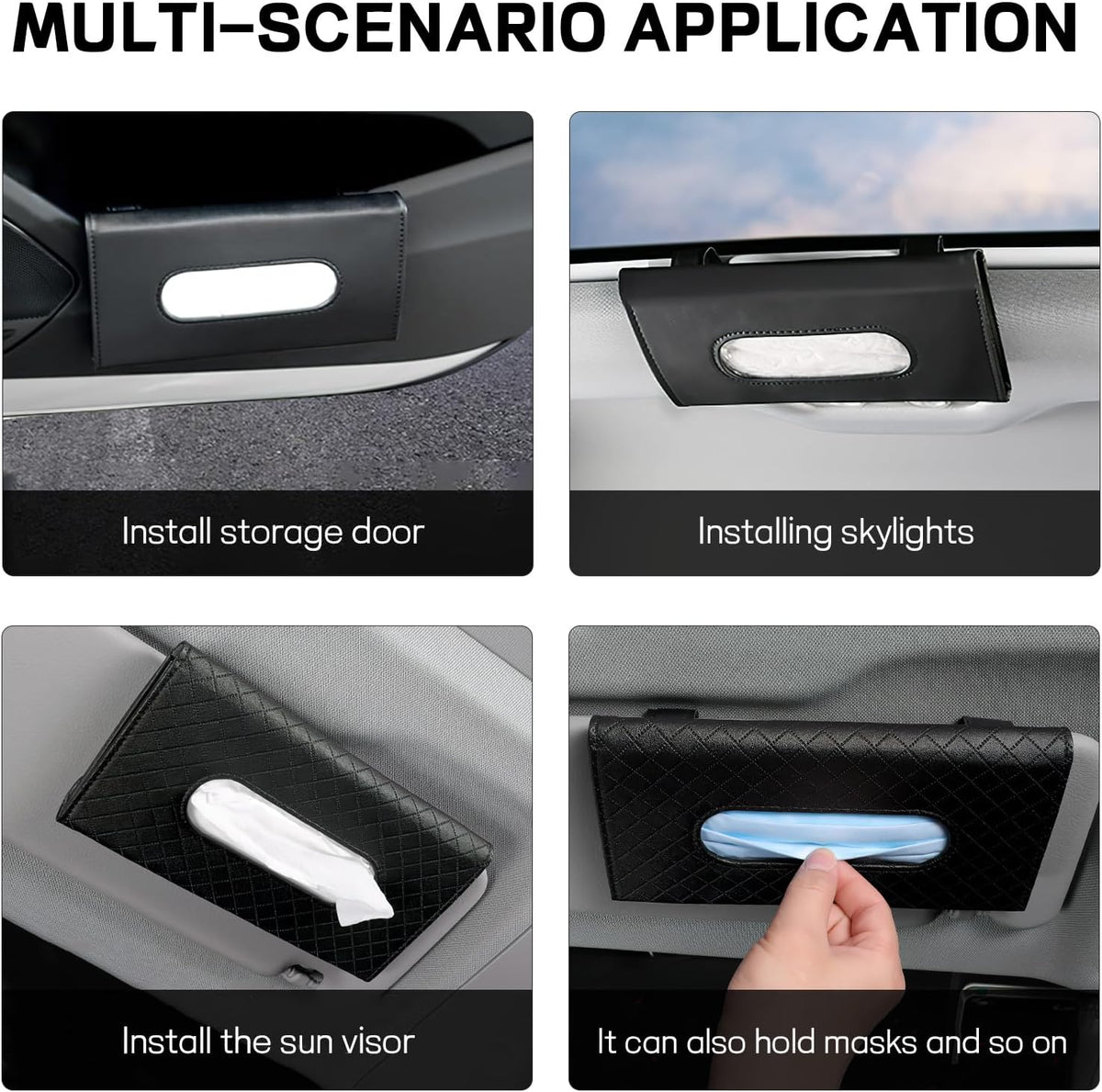 Car Tissue Holder, PU Leather Sun Visor Tissue Box (Plaid-Pink)