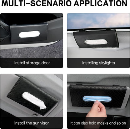 Car Tissue Holder, PU Leather Sun Visor Tissue Box (Plaid-Pink)