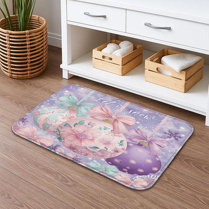 Floral Quick Dry Bath Mat, Pastel Peach Flowers Botanical Absorbent Non Slip Shower Mat, Spring Decorative Flannel Washable Bath Rugs for Bathroom Toilet Restroom 20x32 Inch