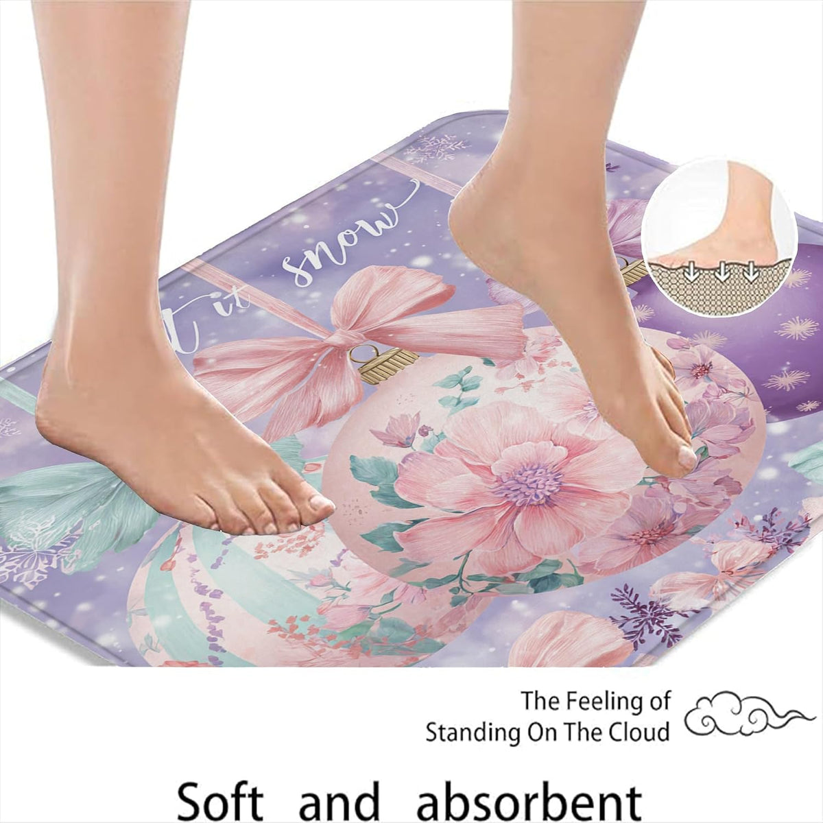 Floral Quick Dry Bath Mat, Pastel Peach Flowers Botanical Absorbent Non Slip Shower Mat, Spring Decorative Flannel Washable Bath Rugs for Bathroom Toilet Restroom 20x32 Inch