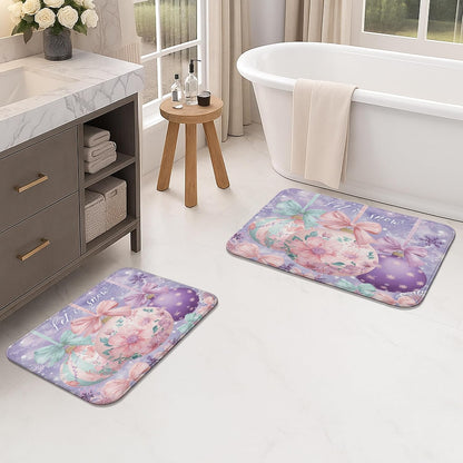 Floral Quick Dry Bath Mat, Pastel Peach Flowers Botanical Absorbent Non Slip Shower Mat, Spring Decorative Flannel Washable Bath Rugs for Bathroom Toilet Restroom 20x32 Inch