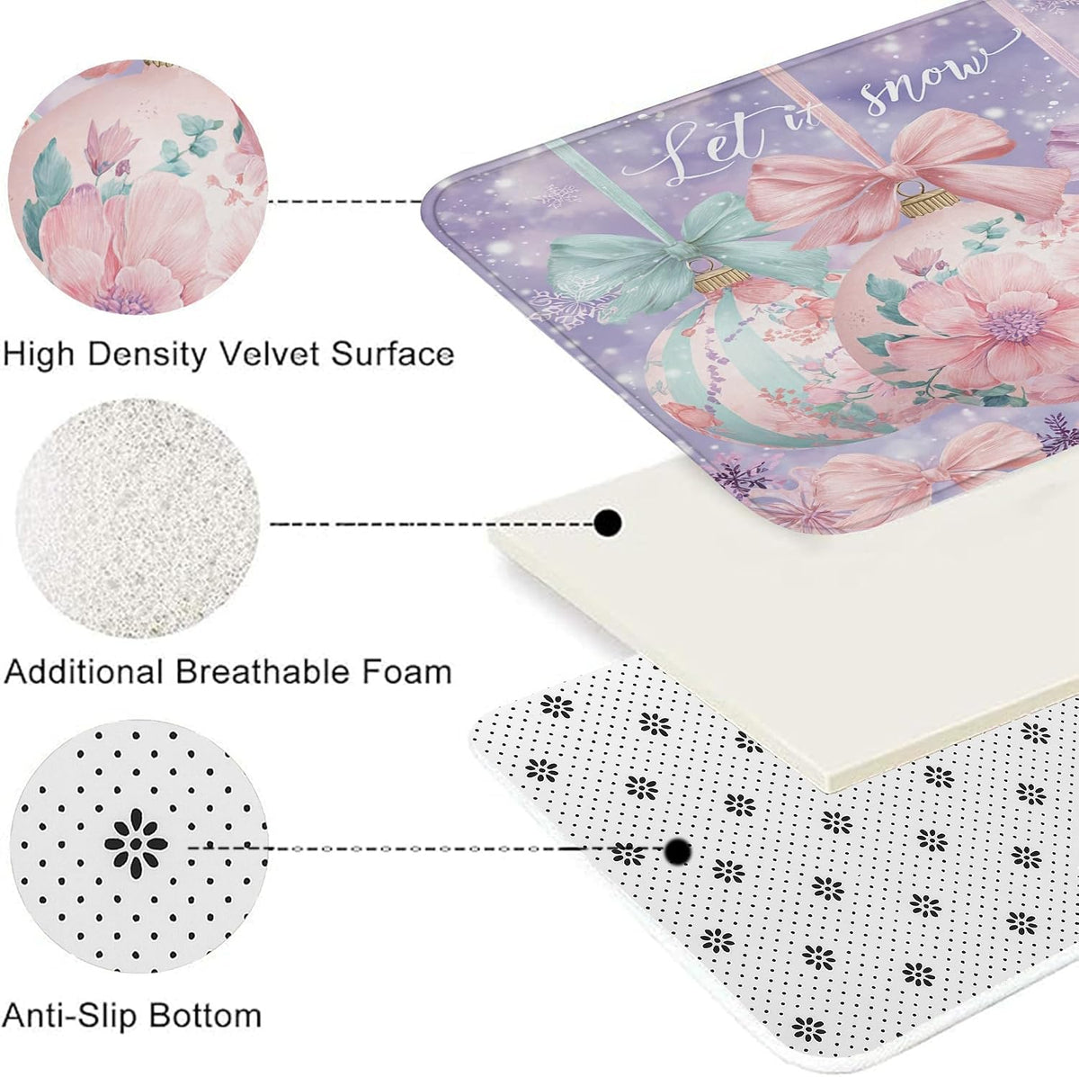 Floral Quick Dry Bath Mat, Pastel Peach Flowers Botanical Absorbent Non Slip Shower Mat, Spring Decorative Flannel Washable Bath Rugs for Bathroom Toilet Restroom 20x32 Inch