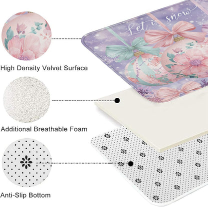 Floral Quick Dry Bath Mat, Pastel Peach Flowers Botanical Absorbent Non Slip Shower Mat, Spring Decorative Flannel Washable Bath Rugs for Bathroom Toilet Restroom 20x32 Inch