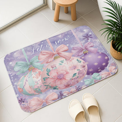 Floral Quick Dry Bath Mat, Pastel Peach Flowers Botanical Absorbent Non Slip Shower Mat, Spring Decorative Flannel Washable Bath Rugs for Bathroom Toilet Restroom 20x32 Inch
