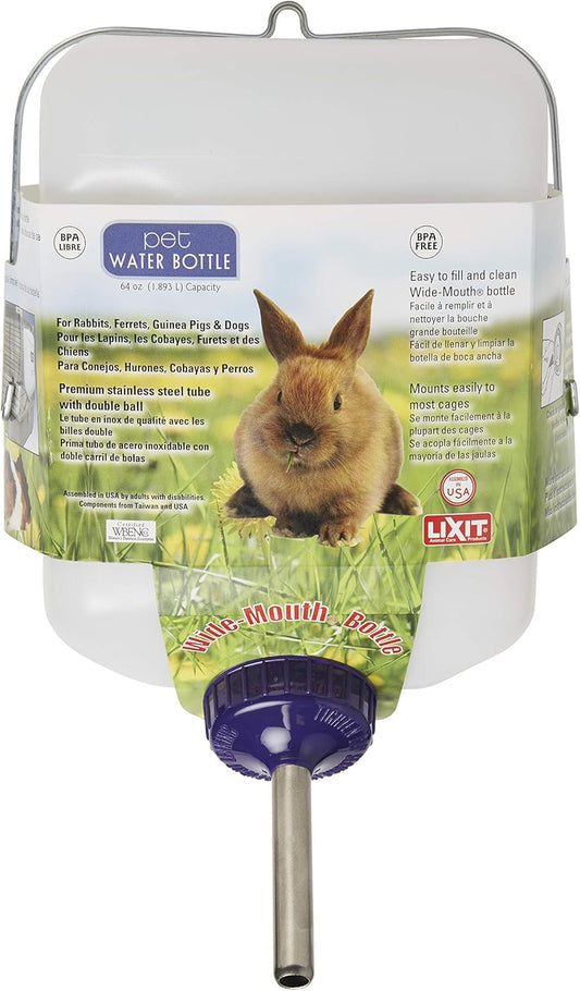 Lixit® All-Weather Rabbit Water Bottle - 64 Ounce Widemouth Cage Water Bottles for Rabbits, Ferrets, Guinea Pigs, Rats, and Other Small Animals (White, 64 Ounce)