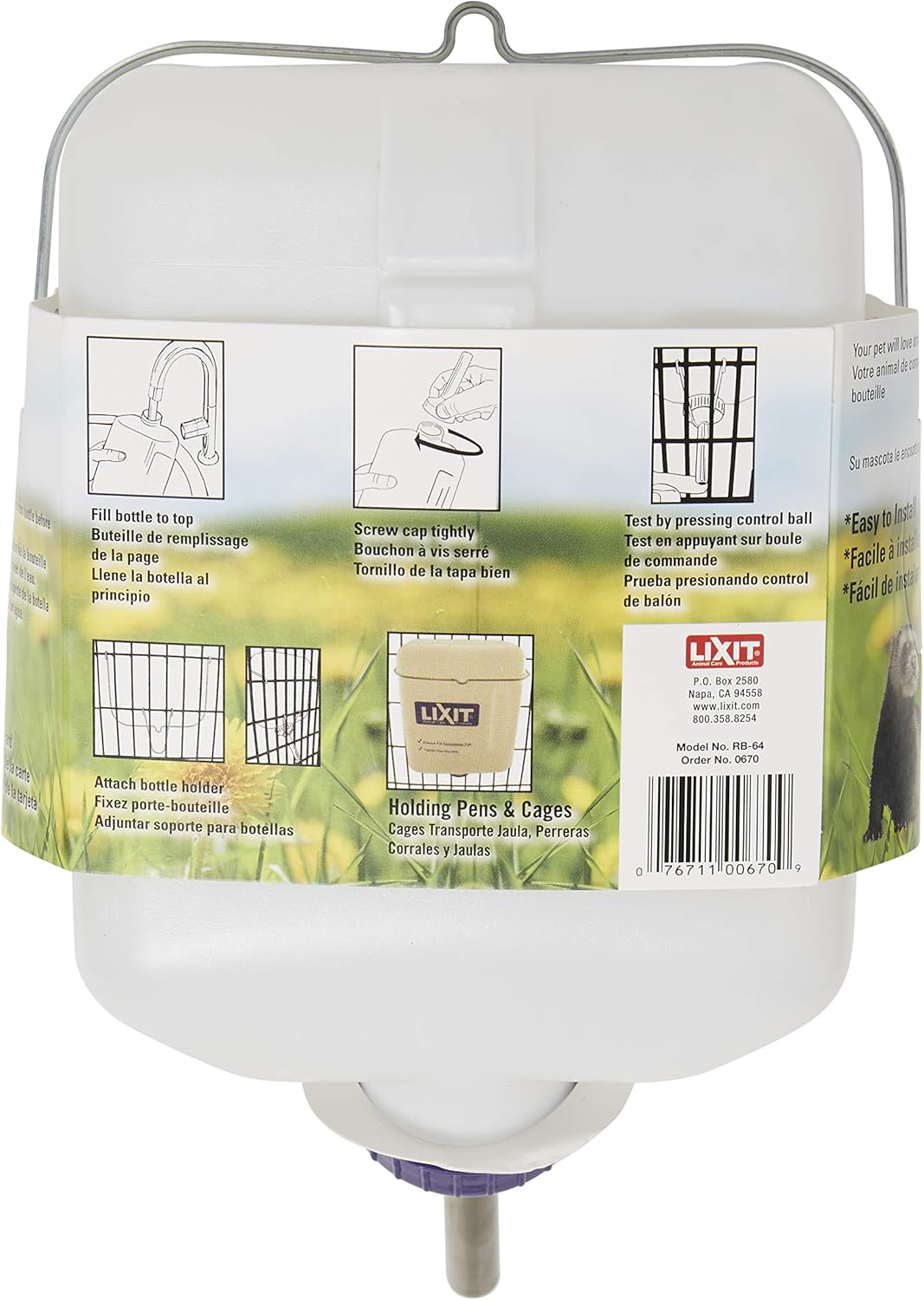 Lixit® All-Weather Rabbit Water Bottle - 64 Ounce Widemouth Cage Water Bottles for Rabbits, Ferrets, Guinea Pigs, Rats, and Other Small Animals (White, 64 Ounce)