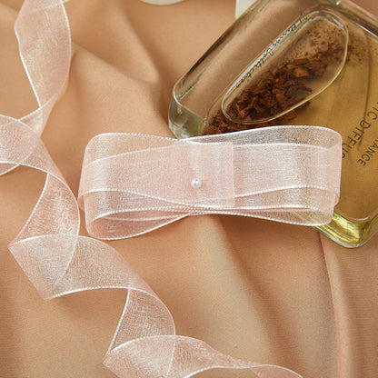 1 Inch Wide Sheer Chiffon Ribbon - Pearl Silk Woven Ribbon Suitable for Gift Wrapping, Wedding Decor, Home Decor, Girl Hair Accessories Handmade DIY (25 Yards/roll) (Baby Pink)