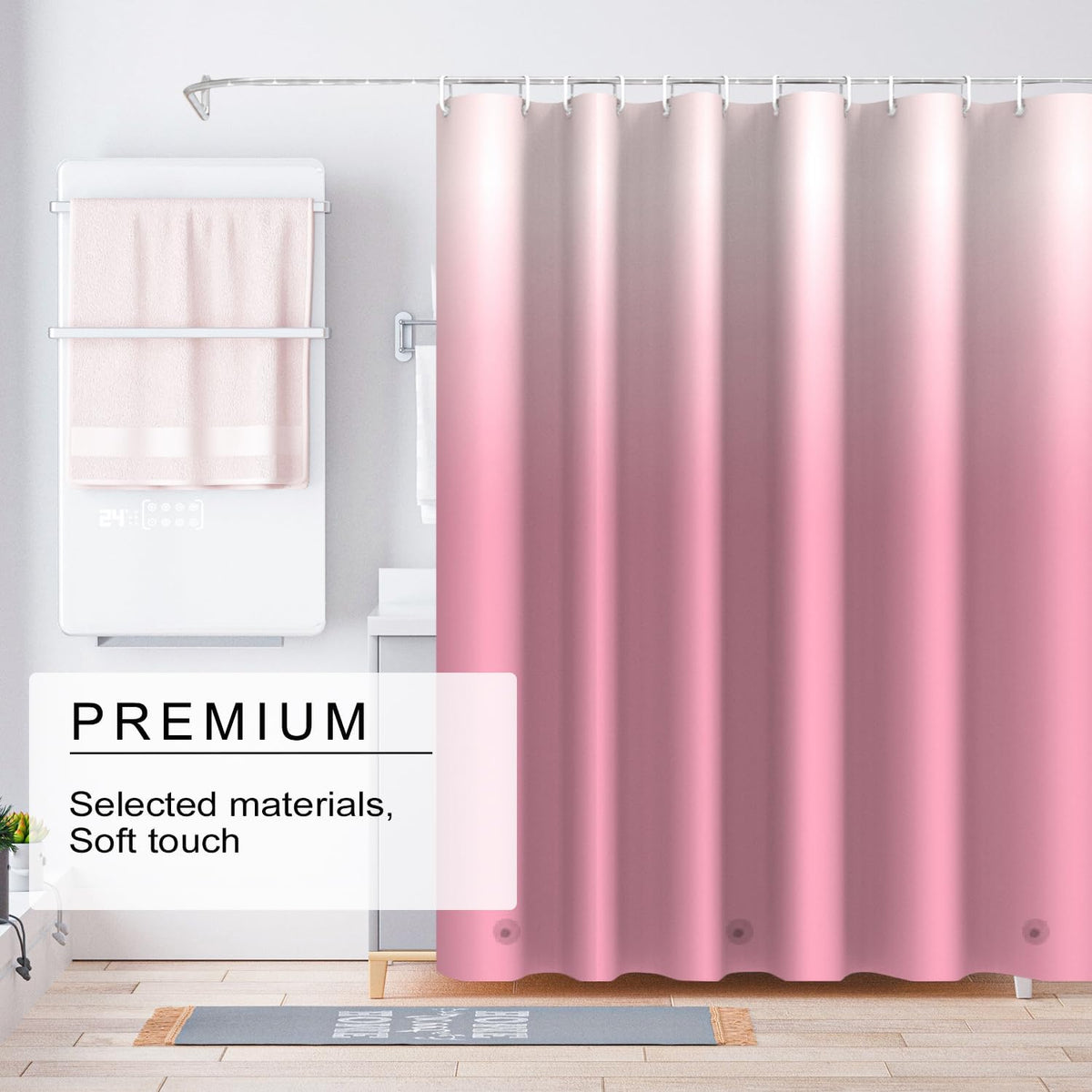 Gradient Pink Shower Curtain Liner, 4G PEVA Shower Liner, Plastic Waterproof Shower Curtains, 72x72 inch with Grommet Holes 3 Magnetic Weights