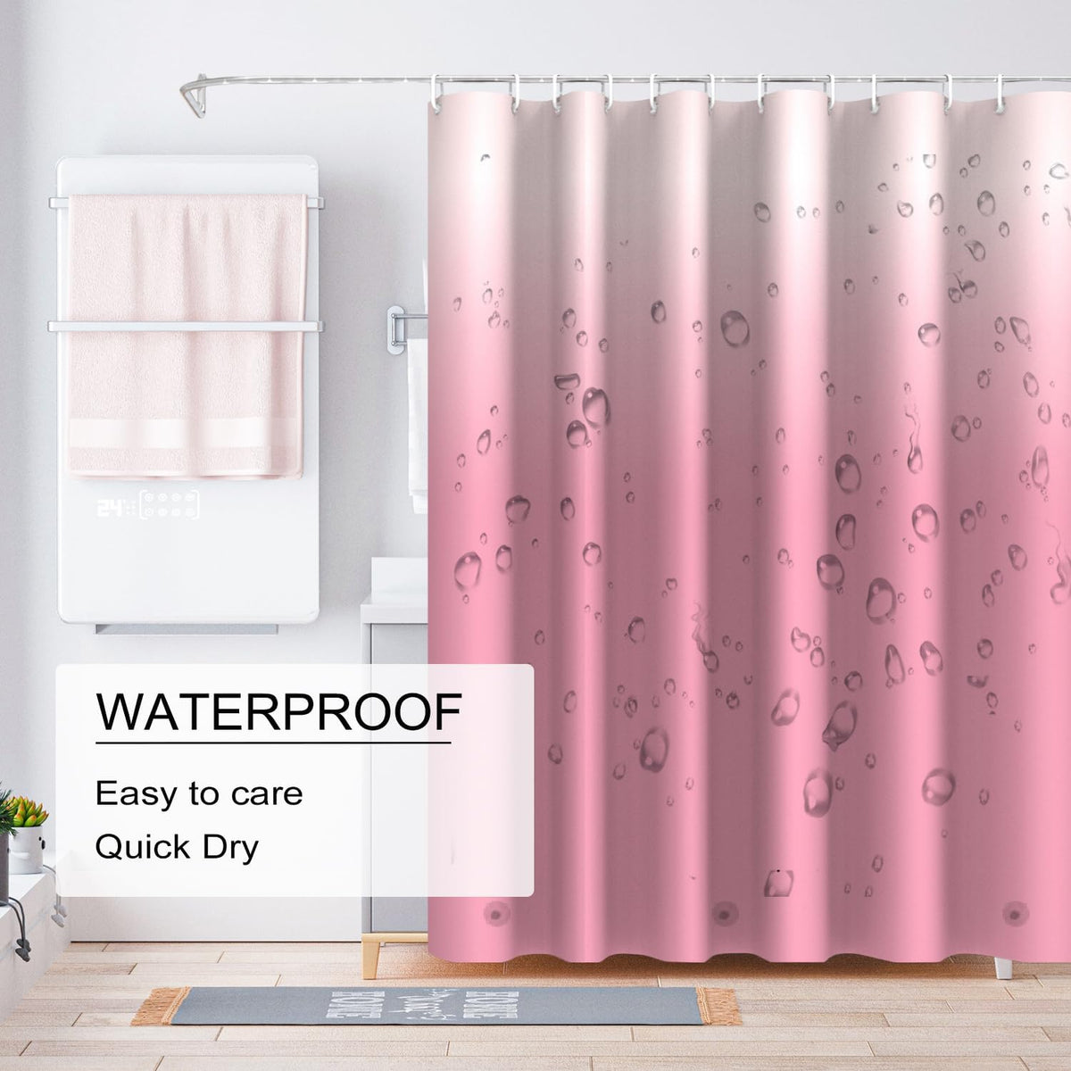Gradient Pink Shower Curtain Liner, 4G PEVA Shower Liner, Plastic Waterproof Shower Curtains, 72x72 inch with Grommet Holes 3 Magnetic Weights