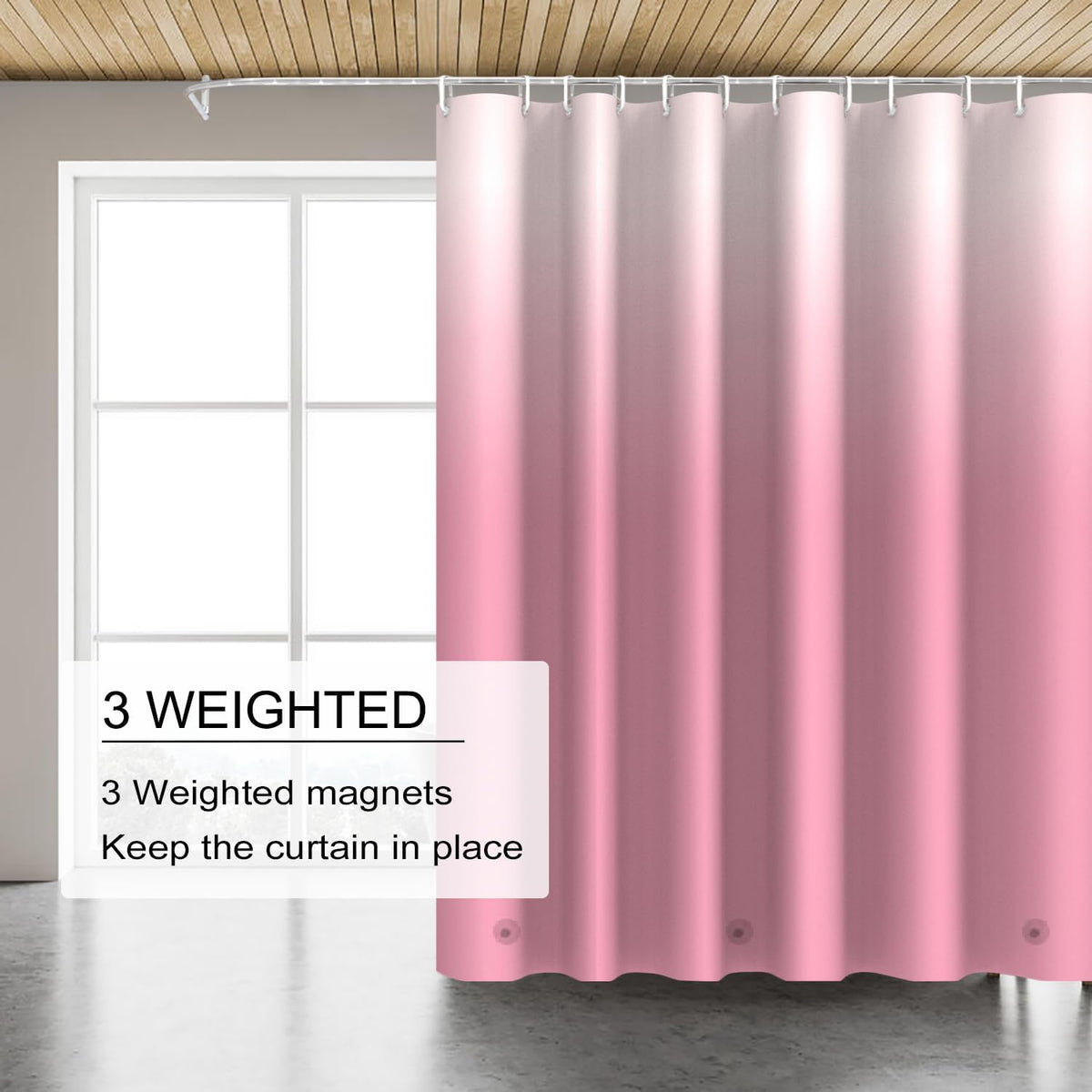 Gradient Pink Shower Curtain Liner, 4G PEVA Shower Liner, Plastic Waterproof Shower Curtains, 72x72 inch with Grommet Holes 3 Magnetic Weights