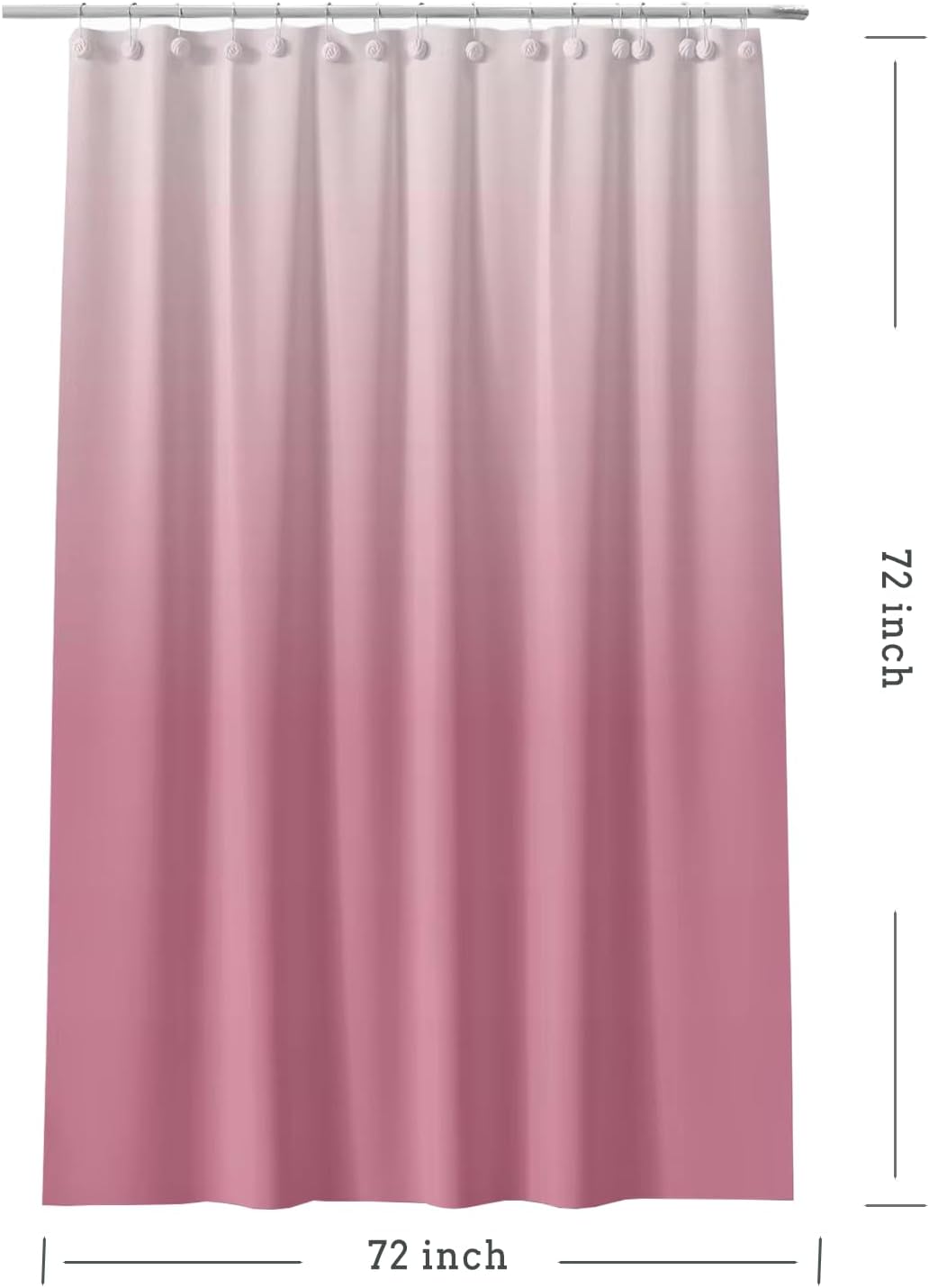 Gradient Pink Shower Curtain Liner, 4G PEVA Shower Liner, Plastic Waterproof Shower Curtains, 72x72 inch with Grommet Holes 3 Magnetic Weights