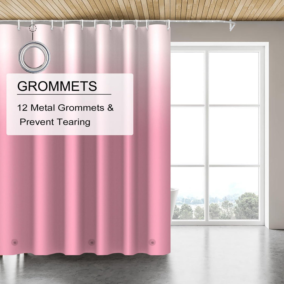 Gradient Pink Shower Curtain Liner, 4G PEVA Shower Liner, Plastic Waterproof Shower Curtains, 72x72 inch with Grommet Holes 3 Magnetic Weights