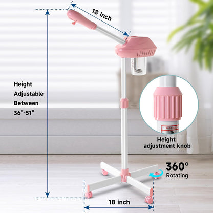 Professional Facial Steamer, Face Steam on Wheel, Estheticians Steamer-Pink