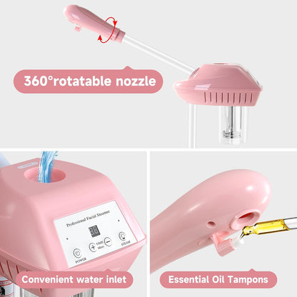 Professional Facial Steamer, Face Steam on Wheel, Estheticians Steamer-Pink