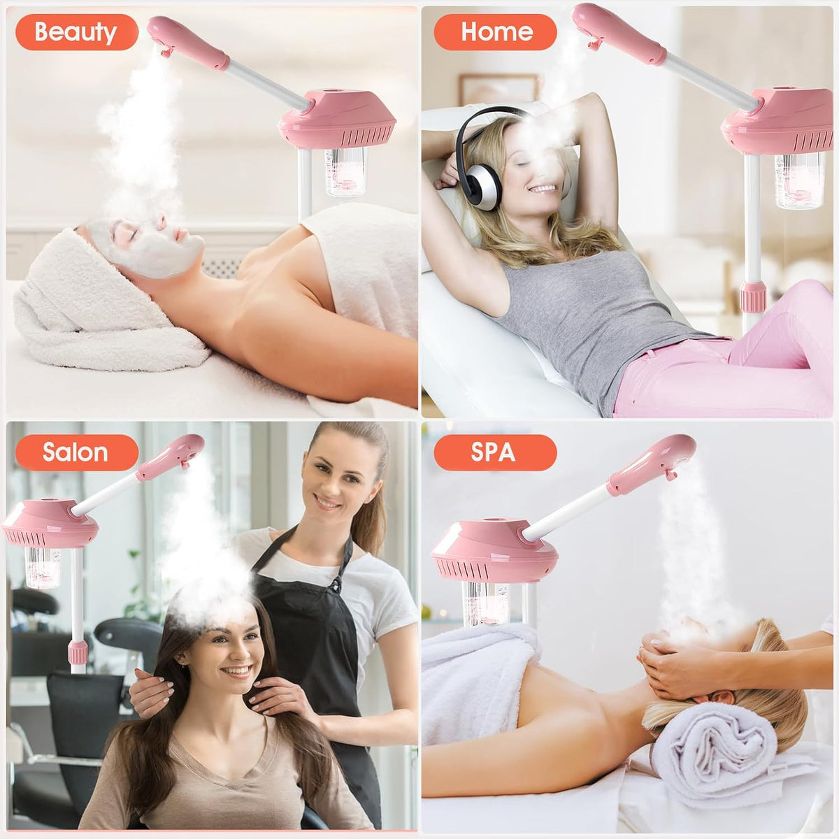 Professional Facial Steamer, Face Steam on Wheel, Estheticians Steamer-Pink