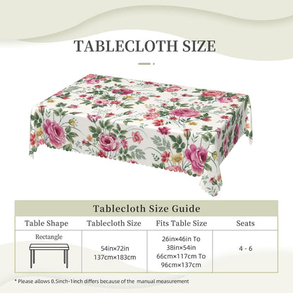 Flower Pink Rose Rectangular Tablecloth Floral Table Cloth with Wavy Lace Decoration Polyester Table Cover for Dining, Parties 54x72 inch