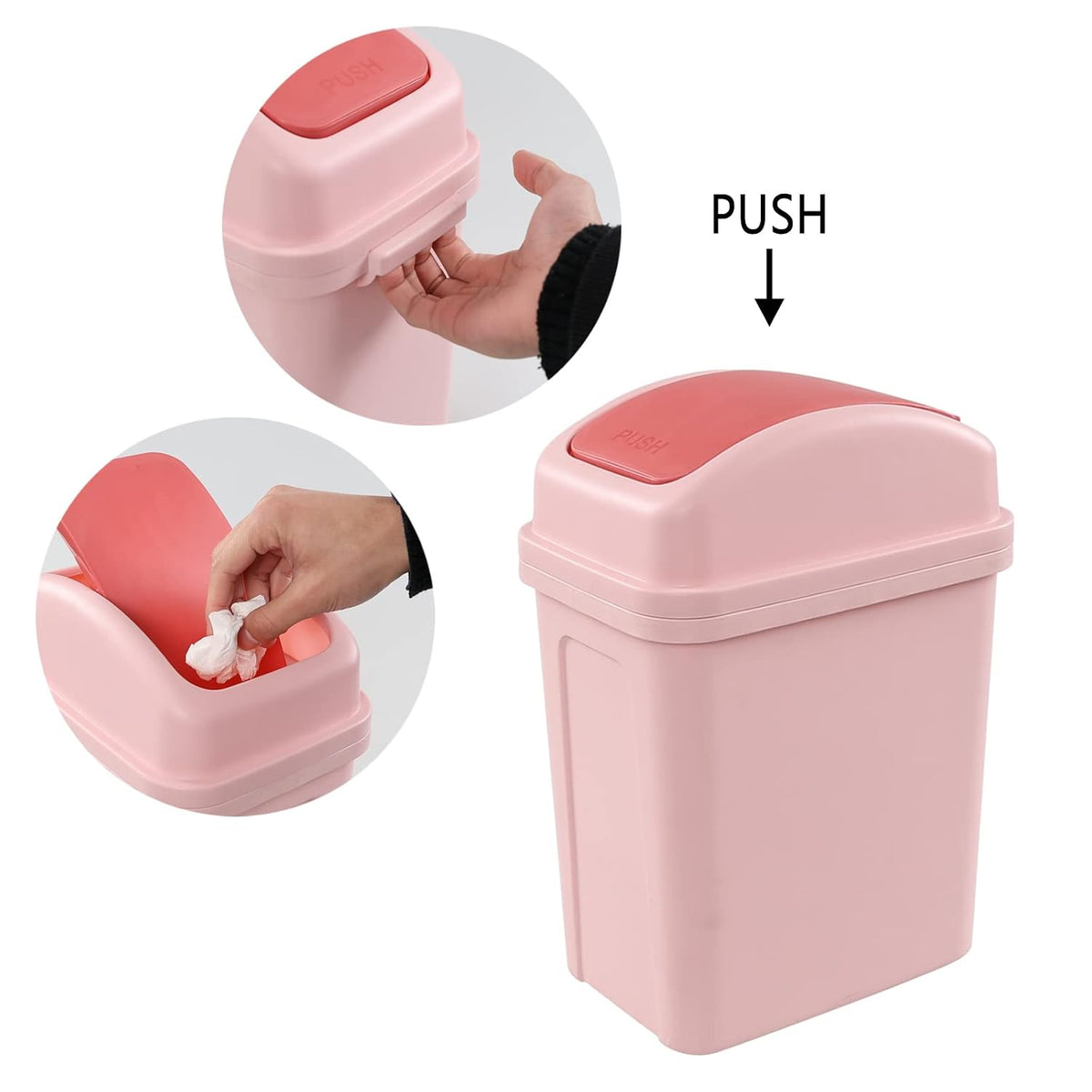 1.8 Gallon Small Garbage Can, Plastic Swing-top Trash Can, Pink