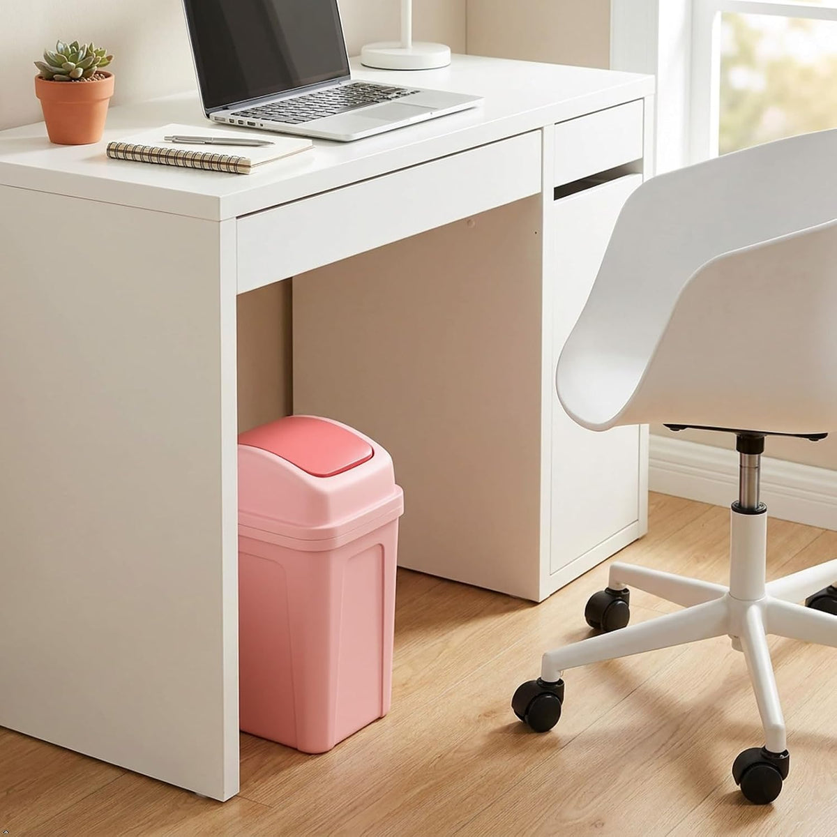 1.8 Gallon Small Garbage Can, Plastic Swing-top Trash Can, Pink