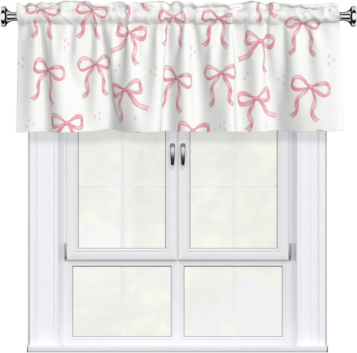 2 Pack Pink Bow Valances for Windows, Rod Pocket Valance for Windows Kitchen Living Room Decoration,Kitchen Curtains 52 x 18in