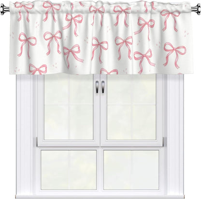 2 Pack Pink Bow Valances for Windows, Rod Pocket Valance for Windows Kitchen Living Room Decoration,Kitchen Curtains 52 x 18in