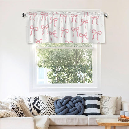 2 Pack Pink Bow Valances for Windows, Rod Pocket Valance for Windows Kitchen Living Room Decoration,Kitchen Curtains 52 x 18in