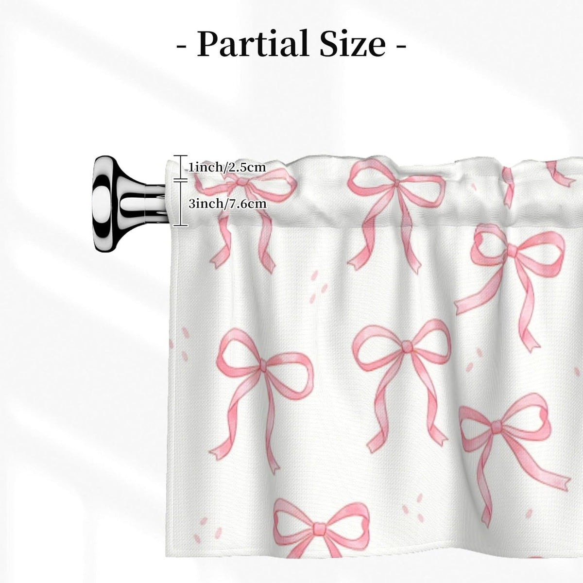 2 Pack Pink Bow Valances for Windows, Rod Pocket Valance for Windows Kitchen Living Room Decoration,Kitchen Curtains 52 x 18in