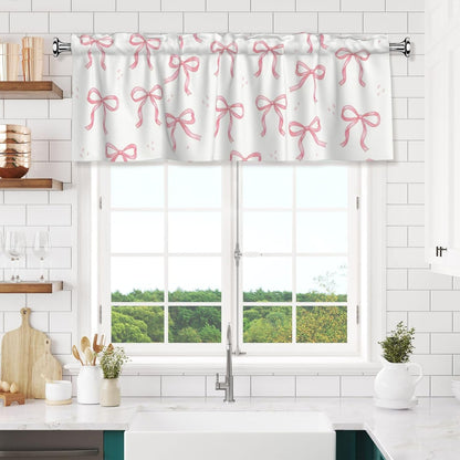 2 Pack Pink Bow Valances for Windows, Rod Pocket Valance for Windows Kitchen Living Room Decoration,Kitchen Curtains 52 x 18in