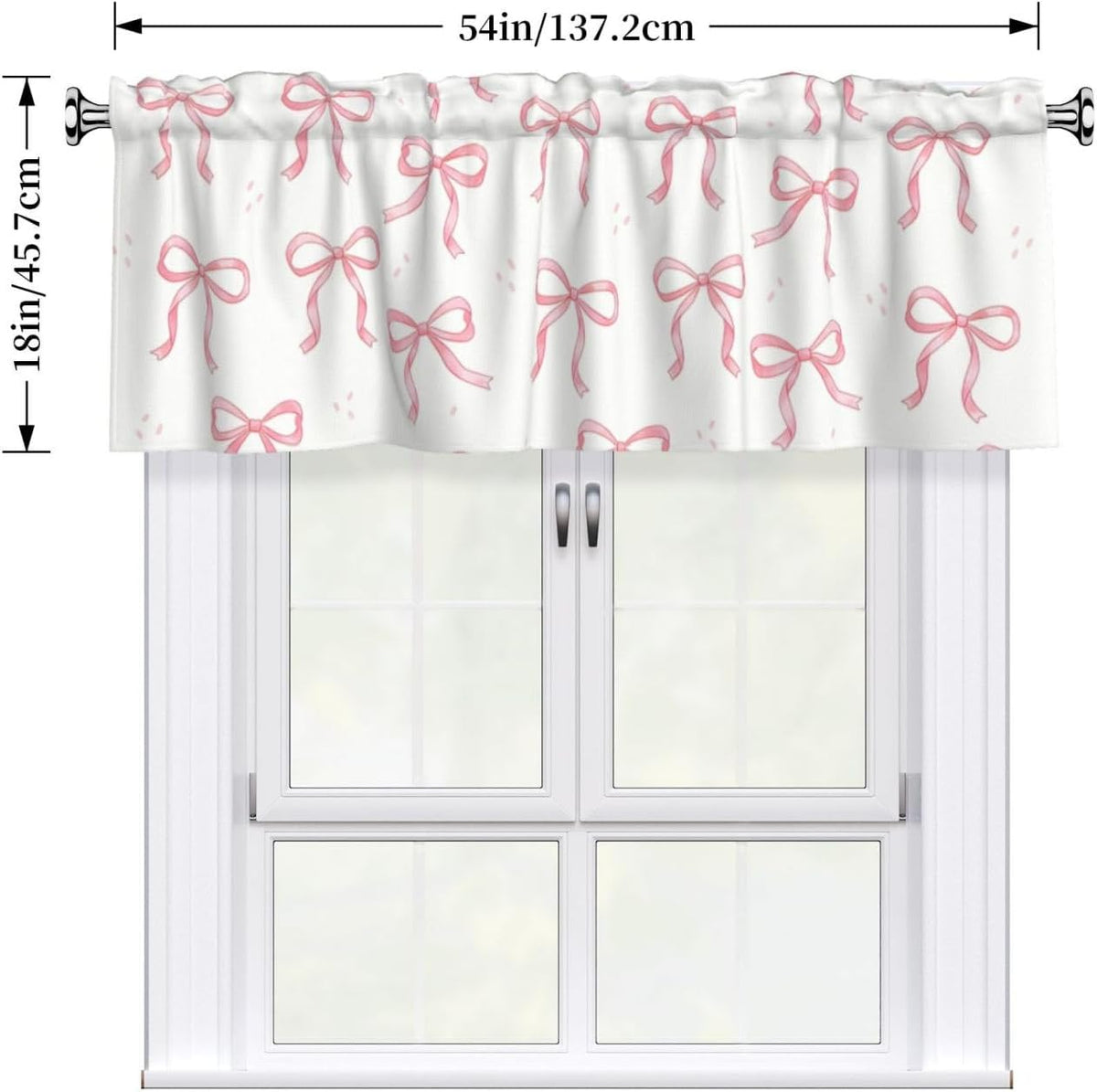 2 Pack Pink Bow Valances for Windows, Rod Pocket Valance for Windows Kitchen Living Room Decoration,Kitchen Curtains 52 x 18in