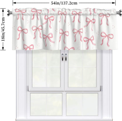2 Pack Pink Bow Valances for Windows, Rod Pocket Valance for Windows Kitchen Living Room Decoration,Kitchen Curtains 52 x 18in